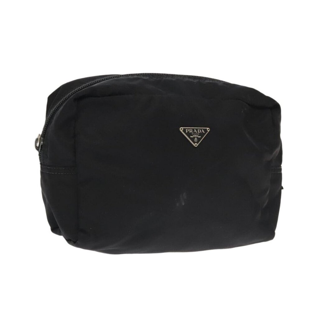 Prada Pouch Nylon Black Silver Auth - image 1